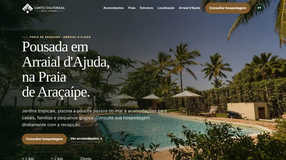 Página inicial do novo site publicado do Canto d’Alvorada